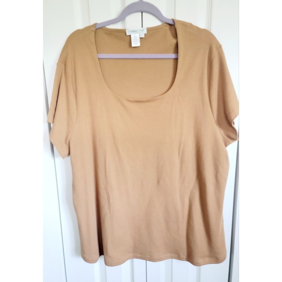 Coldwater Creek 3X Shirt Short Cap Sleeve Scoop Neck Cotton Lt Brown NEW - Picture 1 of 5